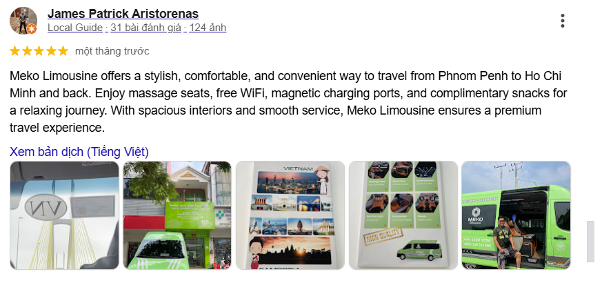 Feedback của khách đi xe MEKO Limousine
