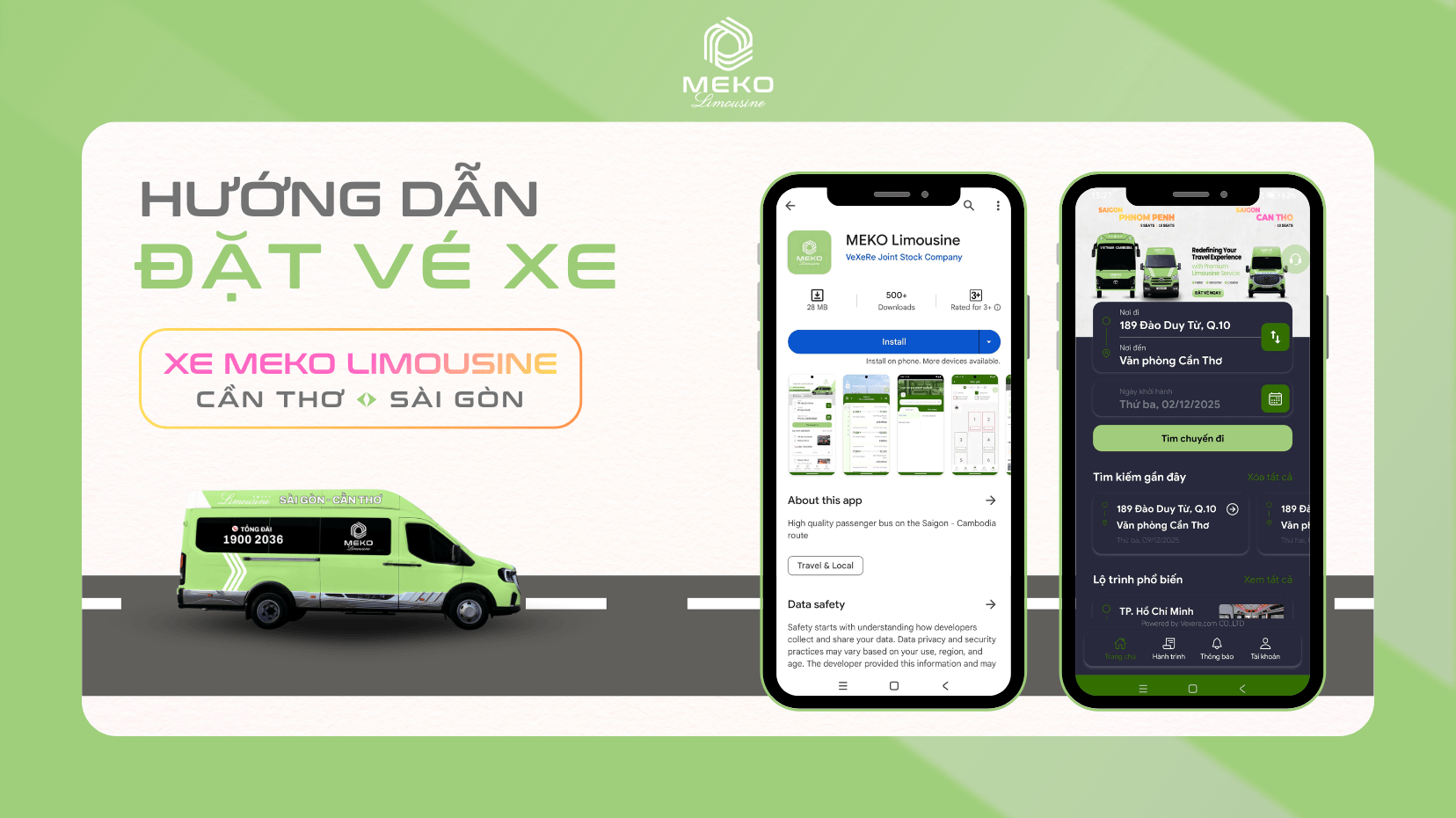 Hướng dẫn chi tiết cách đặt vé xe limousine đi Cần Thơ nhanh chóng trên ứng dụng MEKO Limousine.