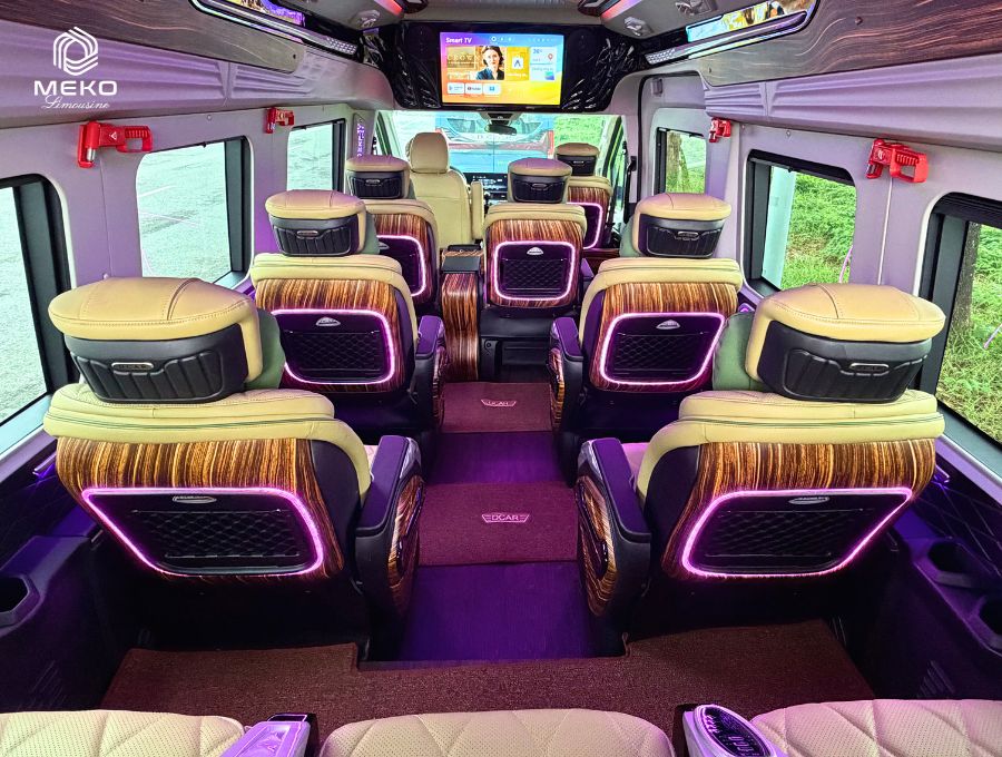 Khoang hành khách MEKO Limousine đi Cần Thơ 10 ghế rộng rãi và riêng tư